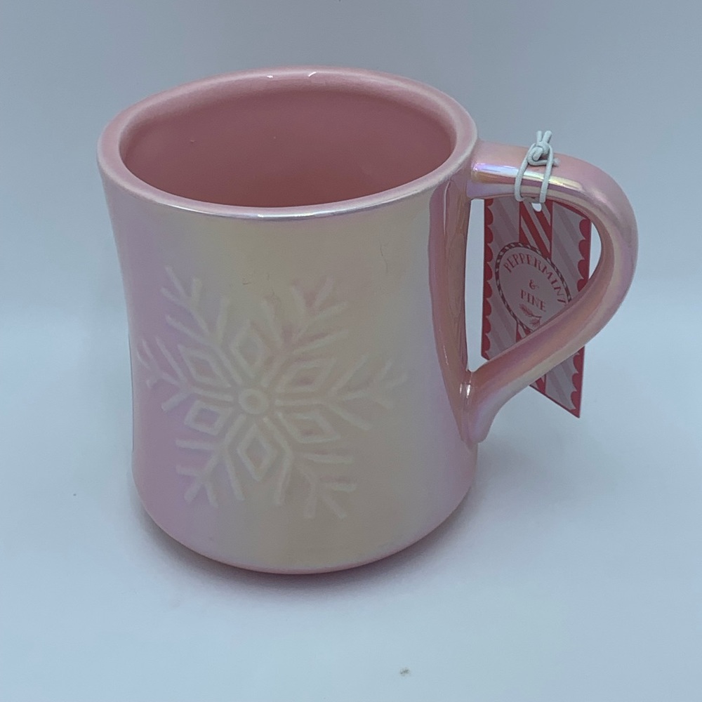 Peppermint & Pine Pink Iridescent Snowflake Ceramic Mug